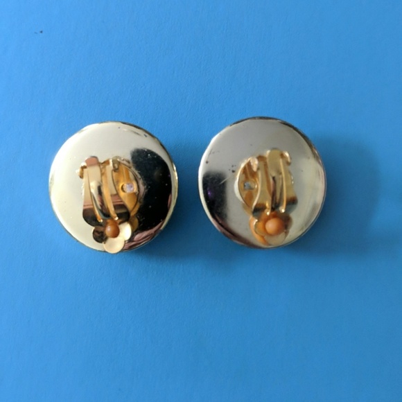 Vintage Teal/Gold Clip-on Earrings - Picture 2 of 2